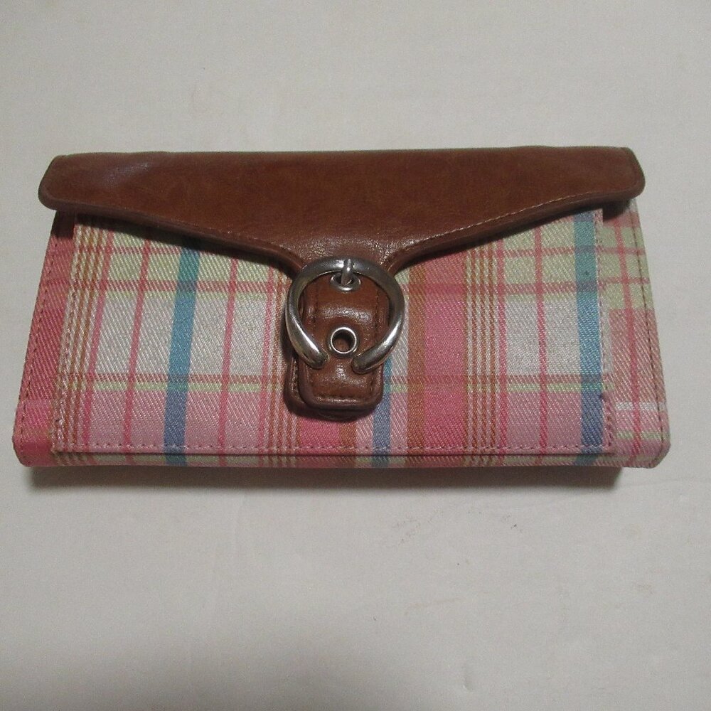 Pink Plaid Leather Wallet Crossbody